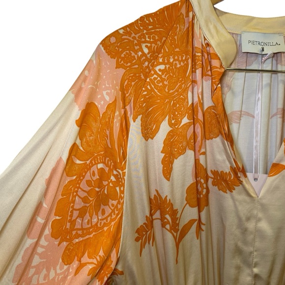 Pietronilla Elegant Peach and Cream Dress Maxi Dress w Sash sz L - Picture 3 of 14